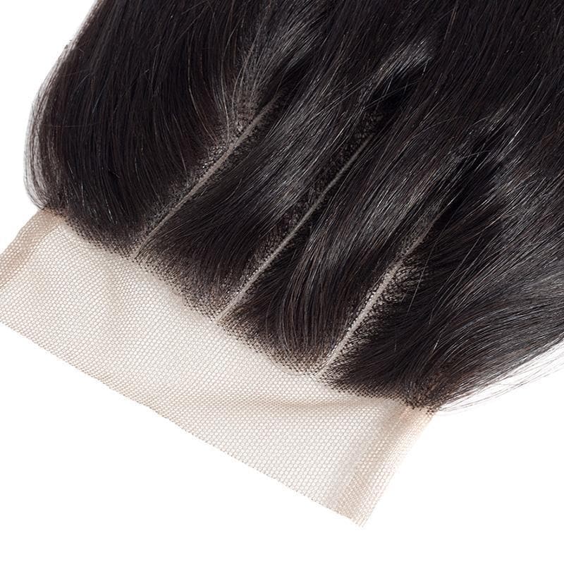 Brazilian Human Hair 4x4 Lace Closure Straight Free Middle Three Part natural black lace closure Blackmoon 