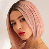 Angie Queen T1b/Rose Pink Straight Middle Part Frontal Lace Bob Wig