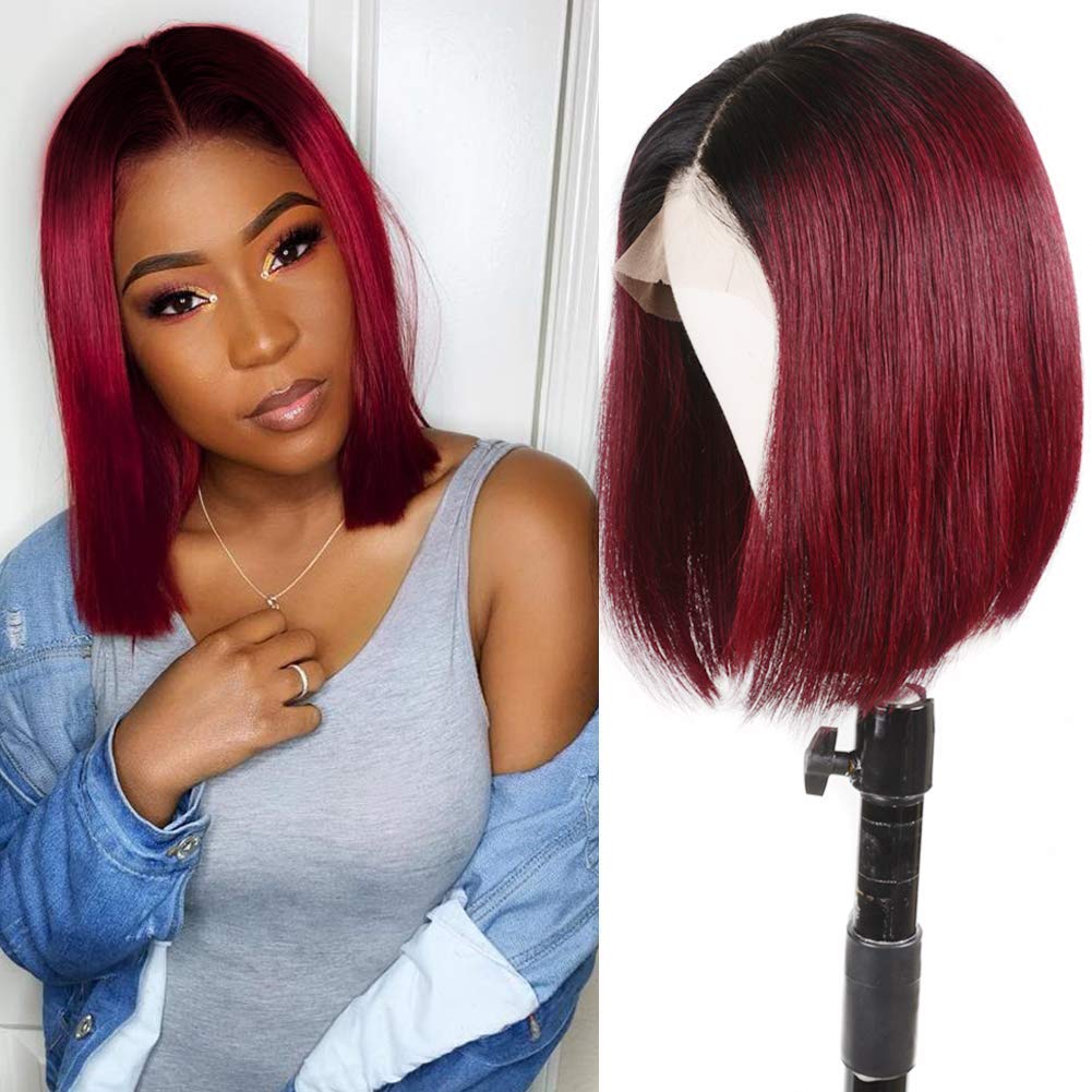 Angie Queen T1b/99J Straight Middle Part Frontal Lace Bob Wig Angie