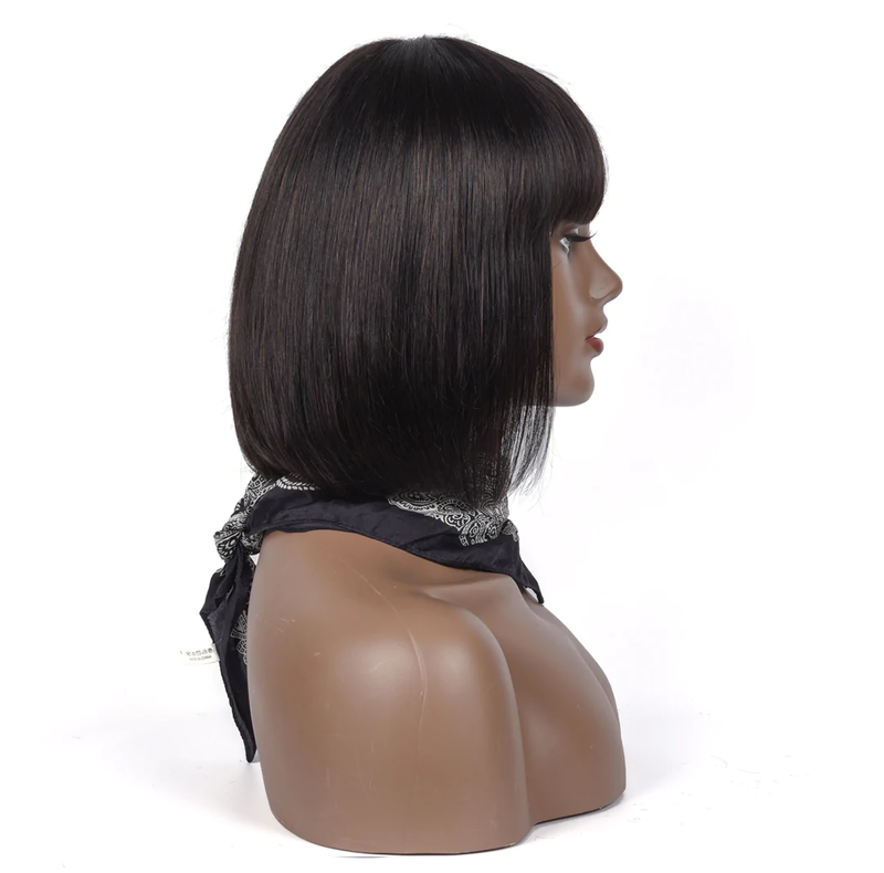Angie Queen Full Machine Made Glueless Wig with Bangs Remy Straight Human Hair Bob Wig