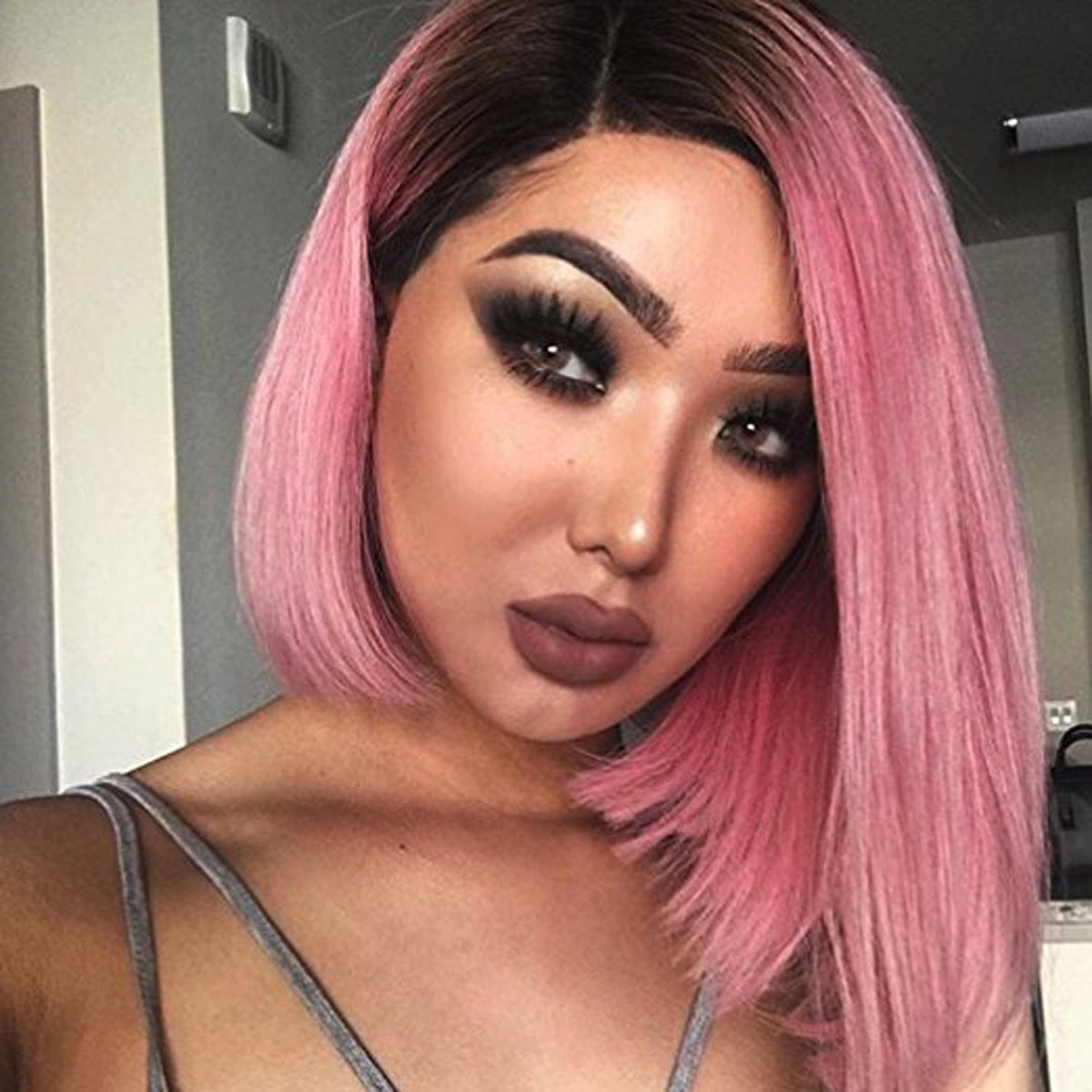 Angie Queen T1b/Hot Pink Straight Middle Part Frontal Lace Bob Wig
