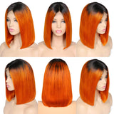 Angie Queen T1b/Orange Straight Middle Part Frontal Lace Bob Wig