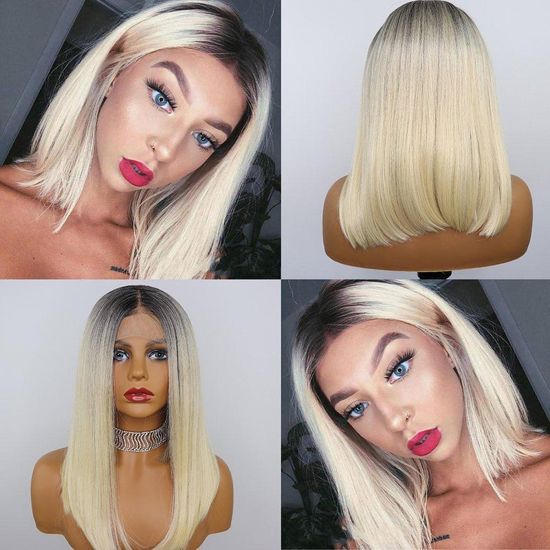 Angie Queen T1b/613 Straight T Part Lace Bob Wig
