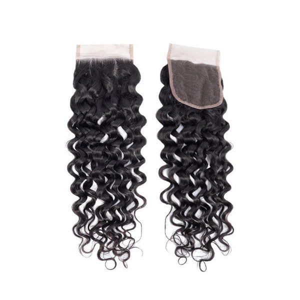 Blackmoon 4x4 Transparent Lace Closure Free Middle Three Part Water Wave Brazilian Hair