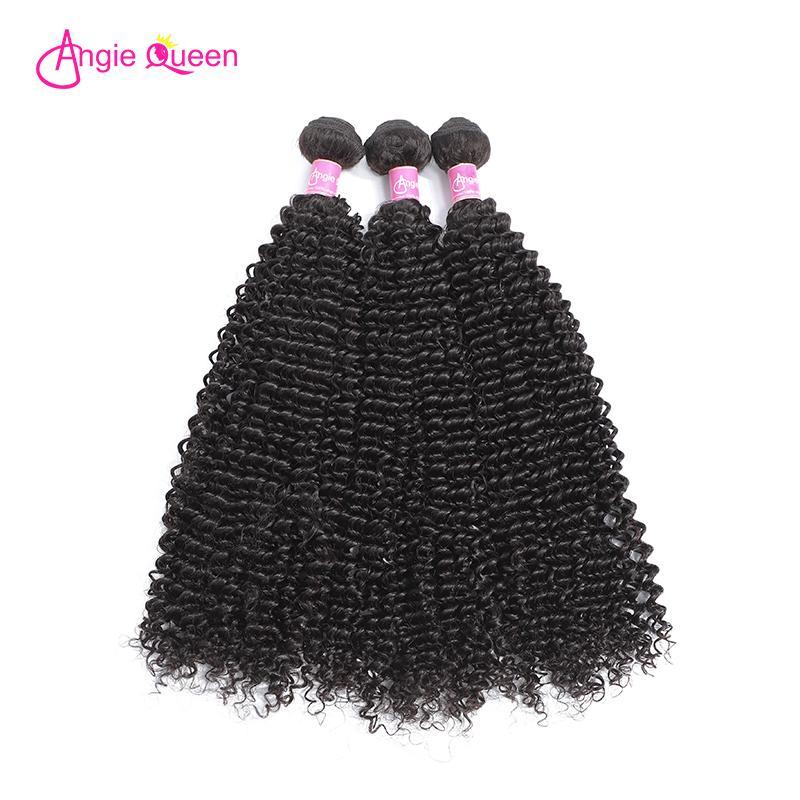 Angie Queen 3 Bundles with Closure Indian Curly Virgin Human Hair Weave Bundles