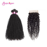 Angie Queen 4 Bundles with Closure Malaysian Curly Virgin Human Hair Weave Bundles