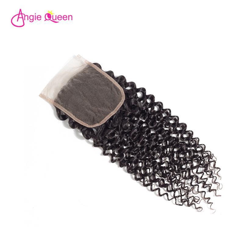Angie Queen 4 Bundles with Closure Peruvian Curly Virgin Human Hair Weave Bundles