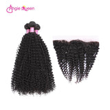 Angie Queen 3 Bundles with Frontal Indian Curly Virgin Human Hair Weave Bundles