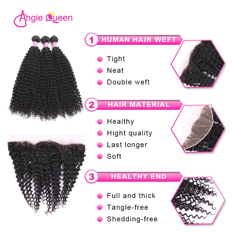 Angie Queen 3 Bundles with Frontal Malaysian Curly Virgin Human Hair Weave Bundles