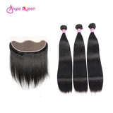 Angie Queen 4 Bundles with Frontal Brazilian Silky Straight Virgin Human Hair Weave Bundles