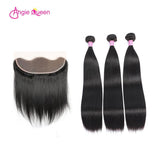 Angie Queen 4 Bundles with Frontal Malaysian Silky Straight Virgin Human Hair Weave Bundles