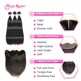 Angie Queen 3 Bundles with Frontal Malaysian Silky Straight Virgin Human Hair Weave Bundles