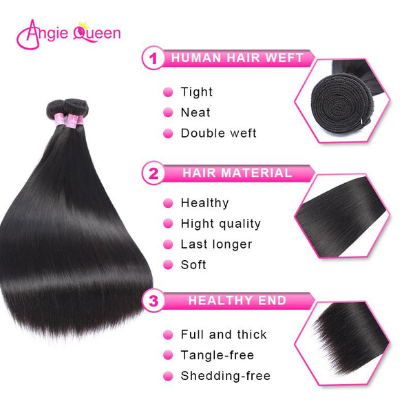 Angie Queen 3 Bundles Brazilian Silky Straight Virgin Human Hair Weave Bundles