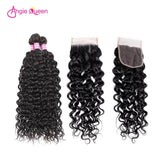 Angie Queen 3 Bundles with Closure Brazilian Water Wave Virgin Human Hair Weave Bundles