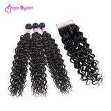 Angie Queen 3 Bundles with Closure Brazilian Water Wave Virgin Human Hair Weave Bundles
