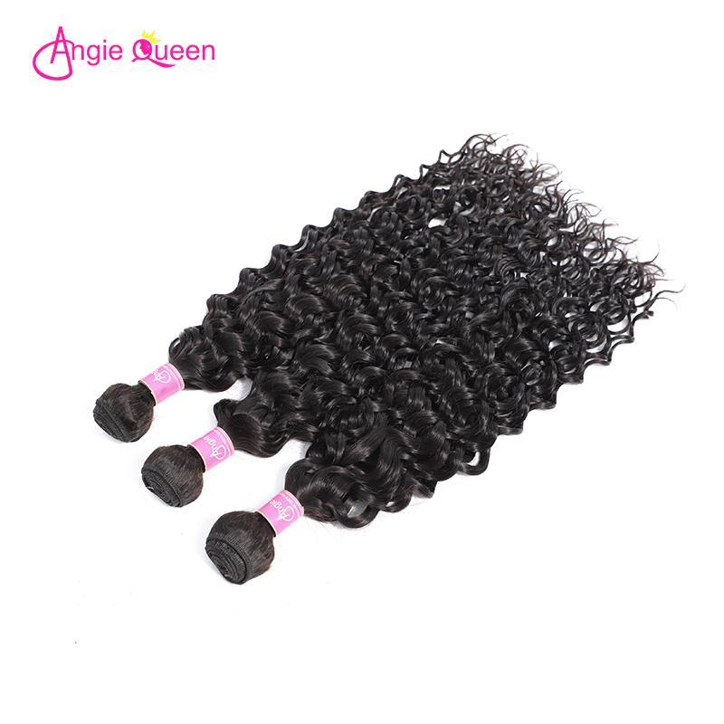 Angie Queen 3 Bundles with Closure Brazilian Water Wave Virgin Human Hair Weave Bundles