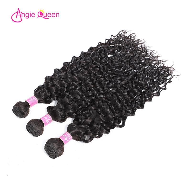 Angie Queen 3 Bundles with Frontal Peruvian Water Wave Virgin Human Hair Weave Bundles