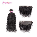 Angie Queen 3 Bundles with Frontal Malaysian Water Wave Virgin Human Hair Weave Bundles