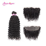 Angie Queen 3 Bundles with Frontal Peruvian Water Wave Virgin Human Hair Weave Bundles