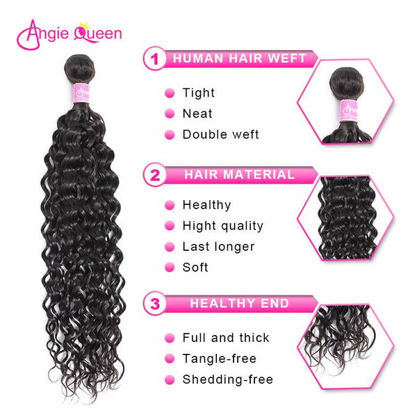 Angie Queen 4 Bundles Peruvian Water Wave Virgin Human Hair Weave Bundles