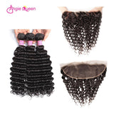 Angie Queen 3 Bundles with Frontal Brazilian Deep Wave Virgin Human Hair Weave Bundles