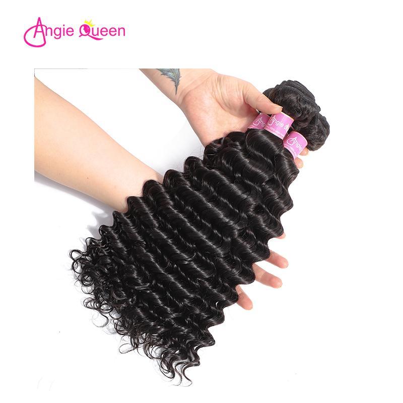 Angie Queen 3 Bundles with Frontal Malaysian Deep Wave Virgin Human Hair Weave Bundles