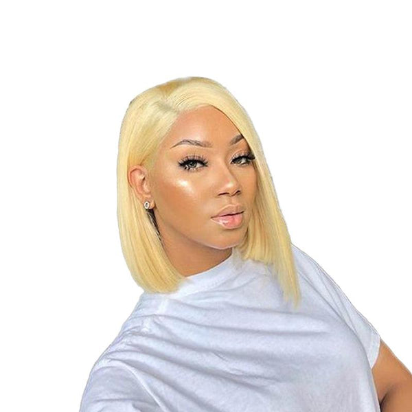 Angie Queen Short Bob Lace Front Wigs Straight 613 Blonde Brazilian Human Hair Wigs