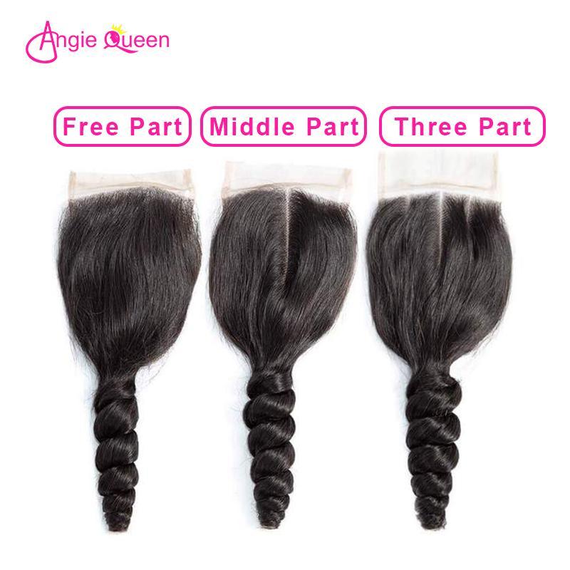 Angie Queen 3 Bundles with Closure Brazilian Loose Wave Virgin Human Hair Weave Bundles
