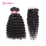 Angie Queen 4 Bundles with Closure Malaysian Deep Wave Virgin Human Hair Weave Bundles