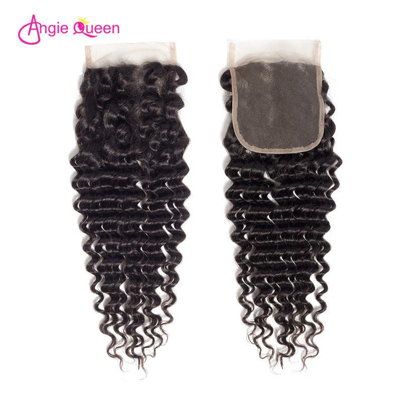 Angie Queen 3 Bundles with Closure Brazilian Deep Wave Virgin Human Hair Weave Bundles