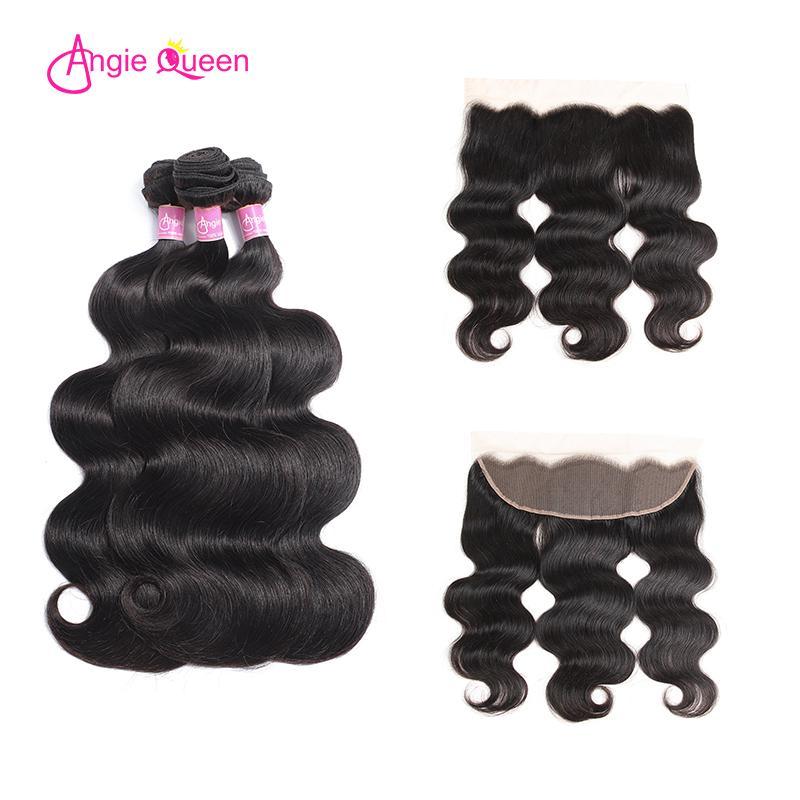 Angie Queen 3 Bundles with Frontal Brazilian Body Wave Virgin Human Hair Weave Bundles
