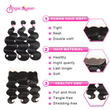 Angie Queen 3 Bundles with Frontal Indian Body Wave Virgin Human Hair Weave Bundles
