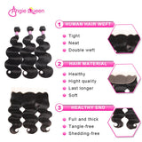 Angie Queen 4 Bundles with Frontal Malaysian Body Wave Virgin Human Hair Weave Bundles