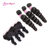 Angie Queen 3 Bundles with Frontal Malaysian Loose Wave Virgin Human Hair Weave Bundles