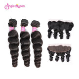 Angie Queen 3 Bundles with Frontal Peruvian Loose Wave Virgin Human Hair Weave Bundles