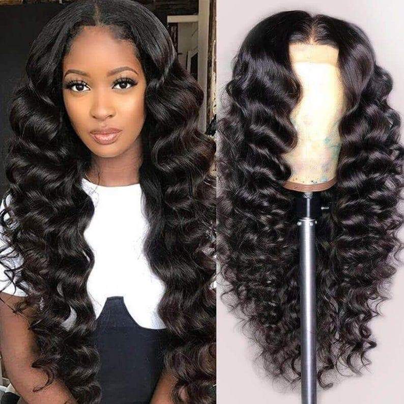 Angie Queen 4*4 Lace Closure Wigs Malaysian Loose Deep Wave Human Hair Wigs 180% Density Pre-plucked