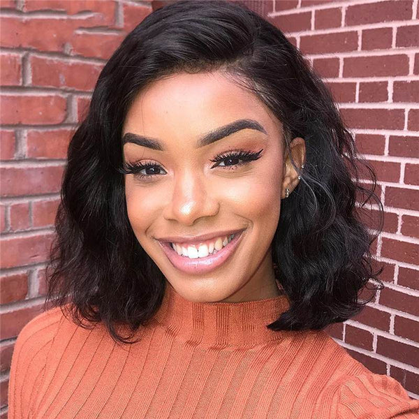 angiequeen Short Bob Left Side Lace Part Wigs Body Wave Pre Plucked With Baby Hair 14inches