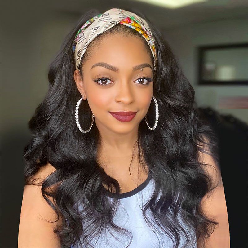 AngieQueen Body Wave Human Hair Wig Glueless Wig Brazilian Virgin Hair Machine Made Headband Wig 180% Density