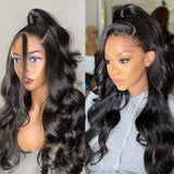 Angie Queen 4*4 Lace Closure Wigs Malaysian Body Wave Human Hair Wigs 180% Density Pre-plucked