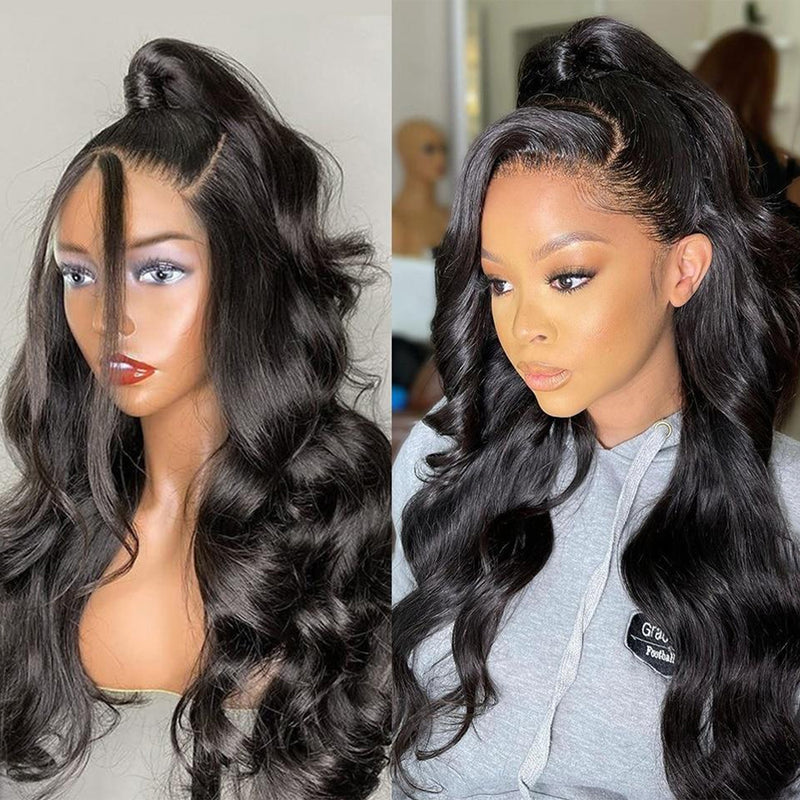 Angie Queen 4*4 Lace Closure Wigs Malaysian Body Wave Human Hair Wigs 180% Density Pre-plucked