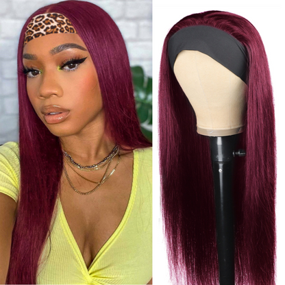 AngieQueen Straight Human Hair Wigs 1B/99J Omber Headband Wig Brazilian Remy Hair Glueless Full Machine Made Wig