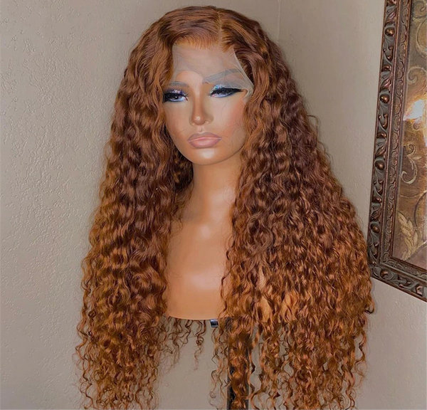 AngieQueen Ginger Blonde Colored Water Wave HD Lace Front Human Hair Wigs