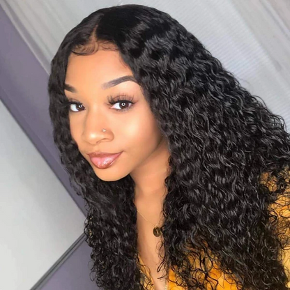 Angie Queen 4*4 Lace Closure Wigs Malaysian Deep Wave Human Hair Wigs 180% Density Pre-plucked