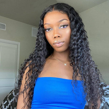 Angie Queen 4*4 Lace Closure Wigs Peruvian Deep Wave Human Hair Wigs 180% Density Pre-plucked