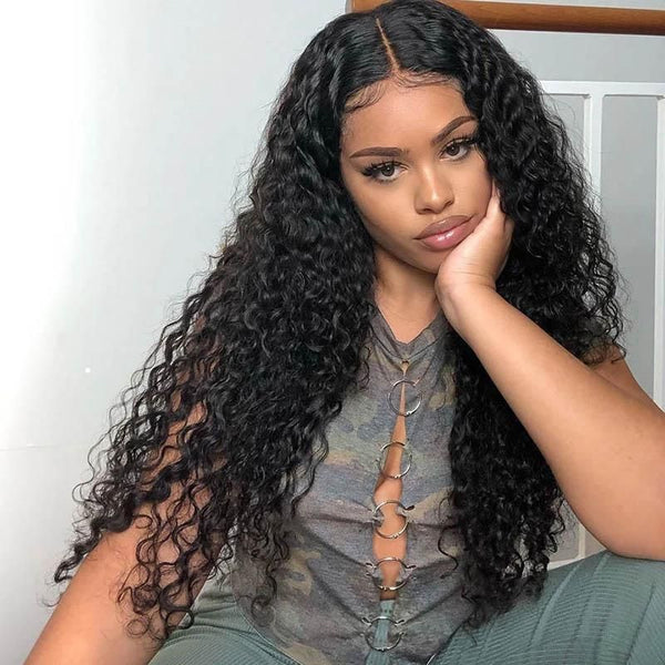 Angiequeen 13X1 T Part HD Lace Wig  Deep Wave Pre Plucked Virgin Hair 14-36 inches Long Transparent Wig