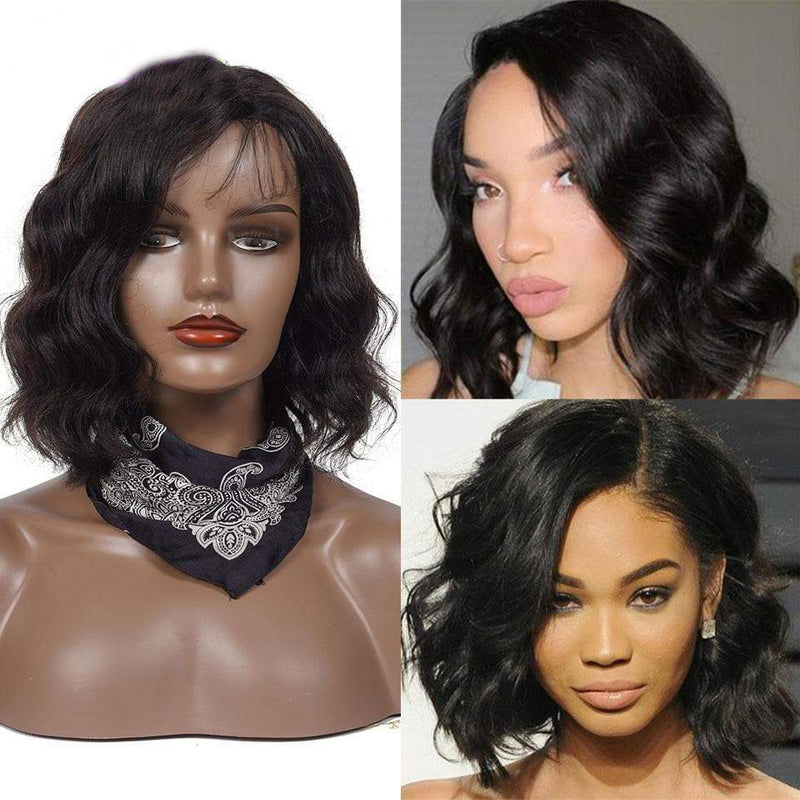 angiequeen Short Bob Left Side Lace Part Wigs Body Wave Pre Plucked With Baby Hair 14inches