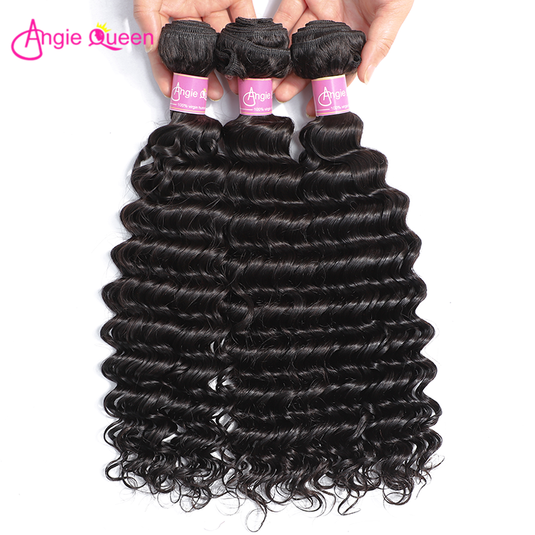 Angie Queen 3 Bundles Brazilian Deep Wave Virgin Human Hair Weave Bundles