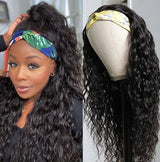 AngieQueen Water Wave Human Hair Wig Glueless Wig Brazilian Virgin Hair Machine Made Headband Wig 180% Density