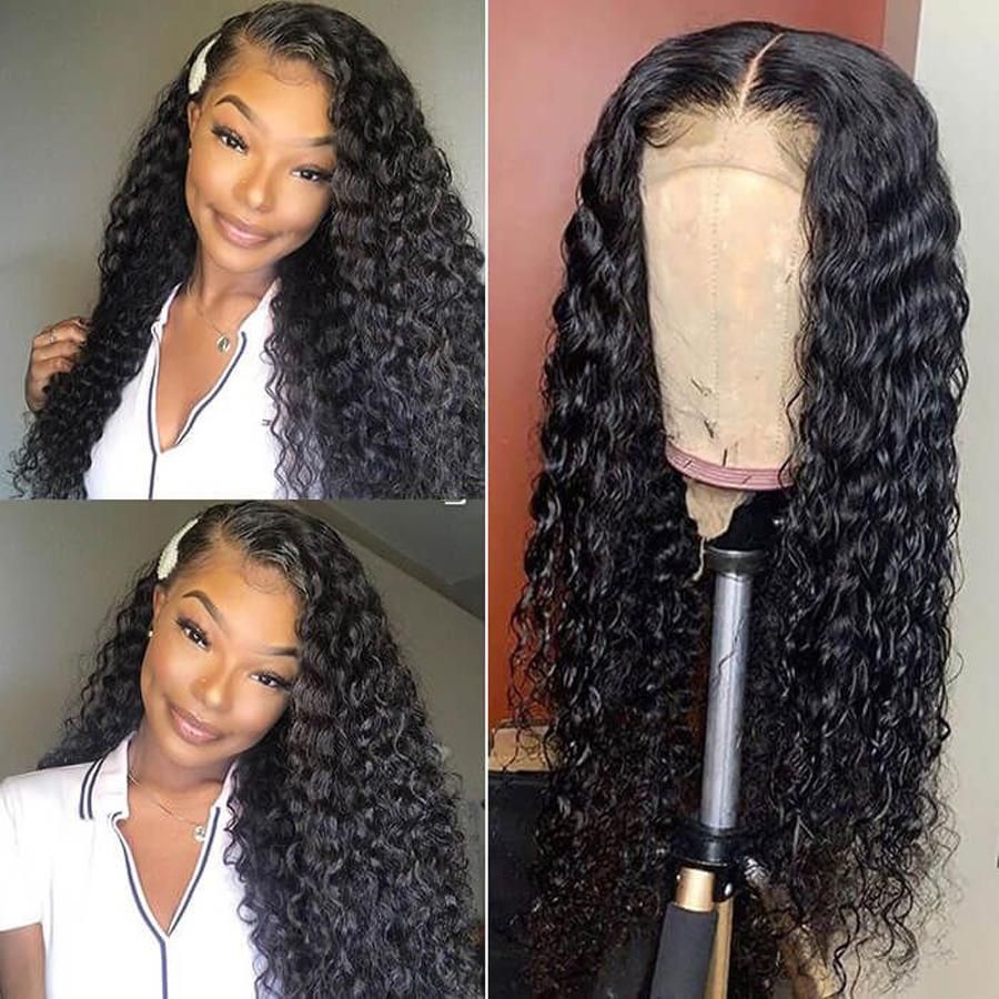Angie Queen 4*4 Lace Closure Wigs Peruvian Deep Wave Human Hair Wigs 180% Density Pre-plucked