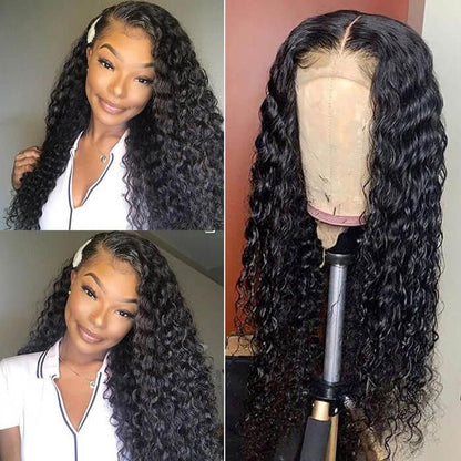 Angie Queen 4*4 Lace Closure Wigs Peruvian Deep Wave Human Hair Wigs 180% Density Pre-plucked
